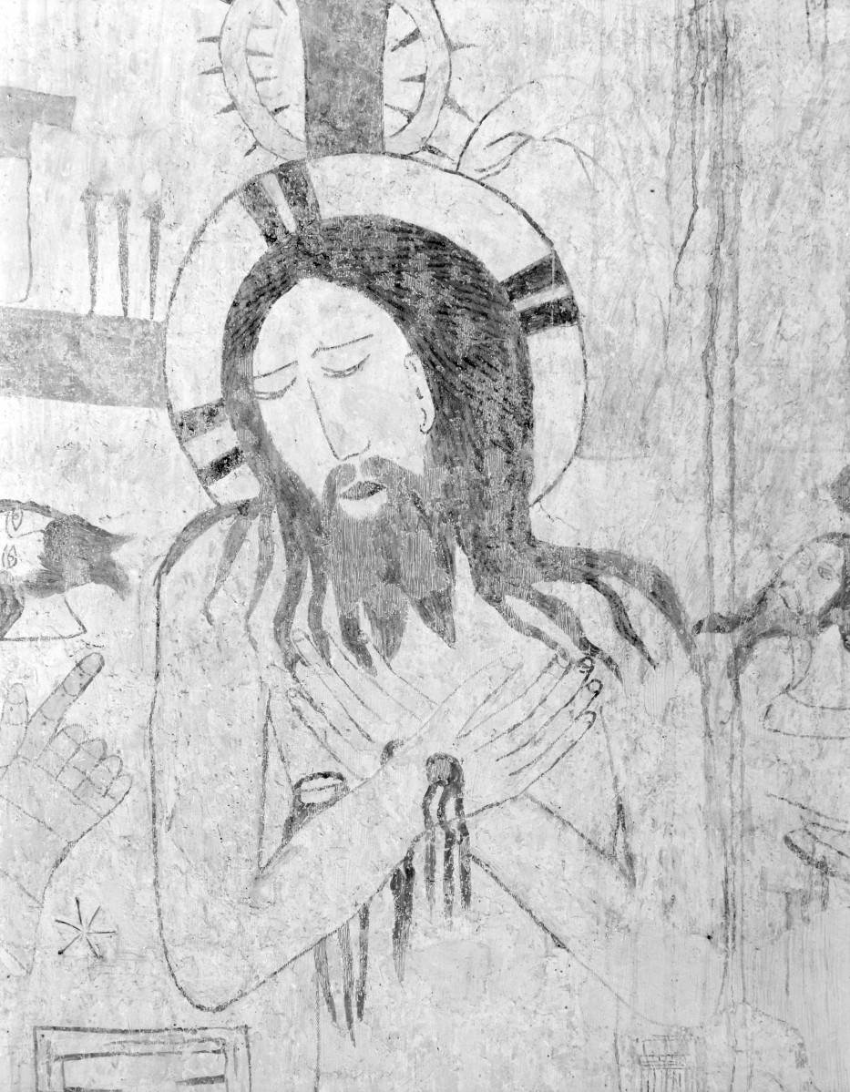 kościół pw. św. Mikołaja - wnętrze - prezbiterium - narożnik północno - wschodni - fragment polichromii z Arma Christi, skan 1
