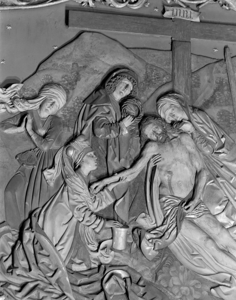 Kościół Mariacki pw. Wniebowzięcia Najświętszej Marii Panny - ołtarz Wita Stwosza: zamknięty, skrzydło prawe - Opłakiwanie (fragment), skan 1