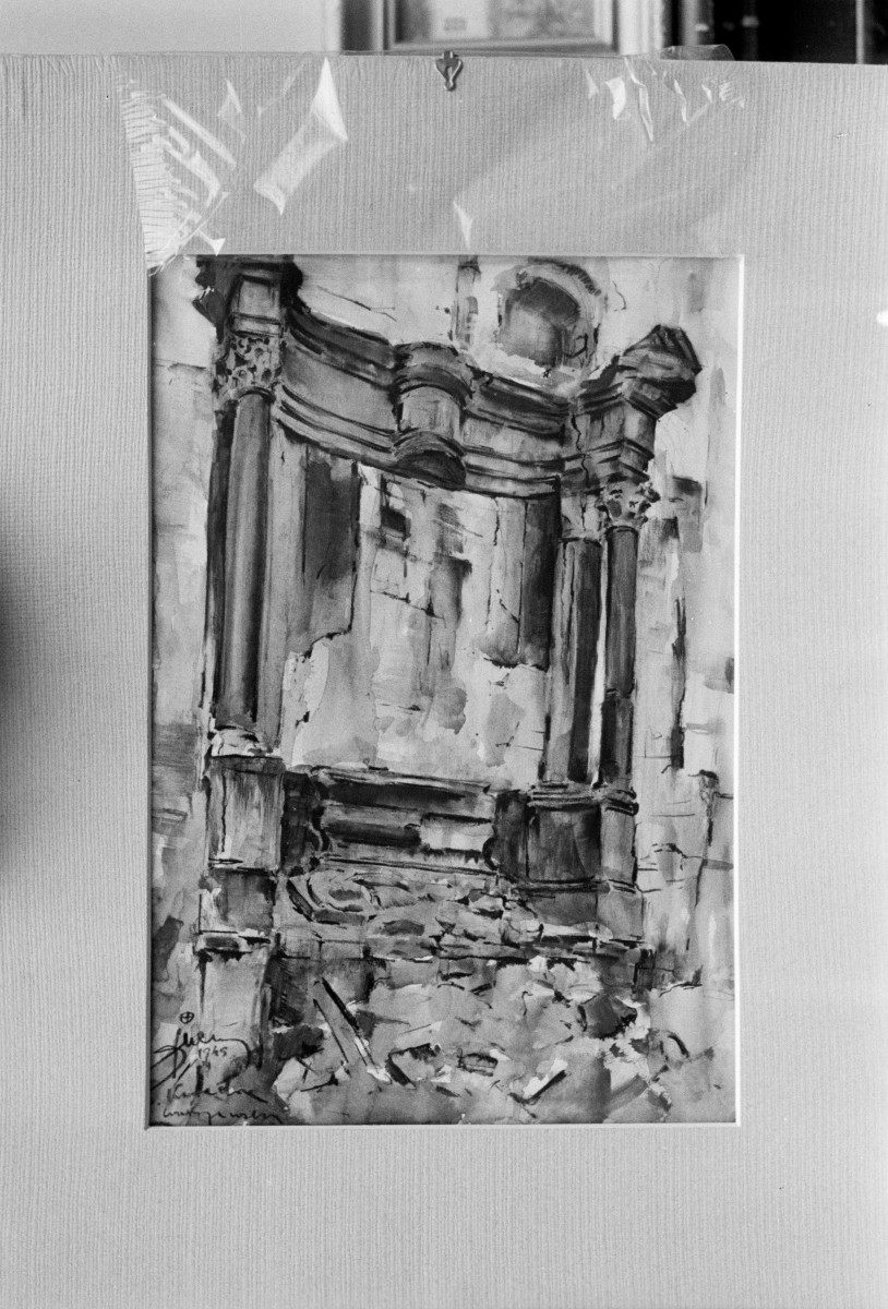 Antoni Suchanek - grób książąt mazowieckich w katedrze św. Jana, akwarela, pastel, Muzeum Narodowe w Warszawie, skan 1