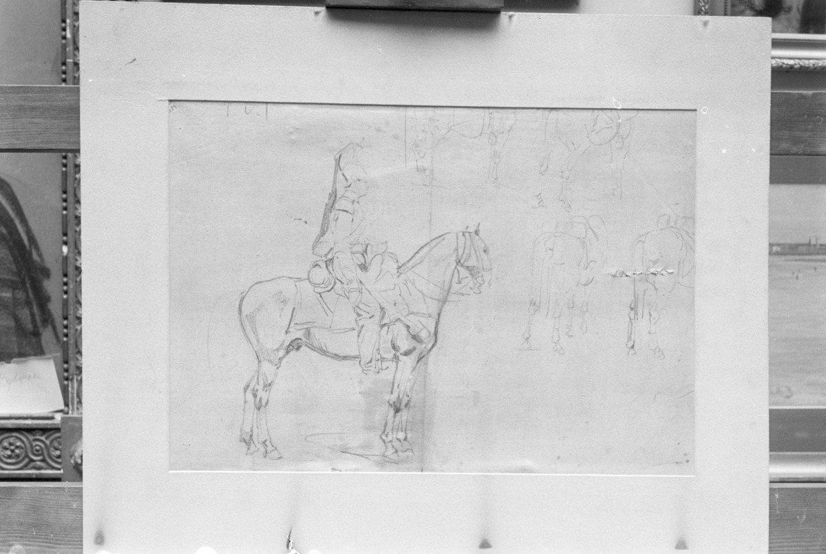 Piotr Michałowski - kirasjerzy na koniach, ołówek, Muzeum Śląskie we Wrocławiu (ob. Muzeum Narodowe we Wrocławiu), skan 1