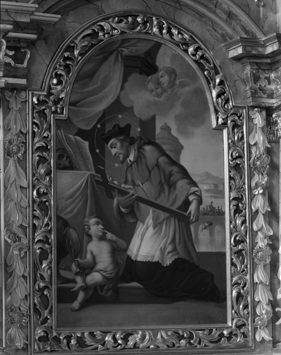 sanktuarium św. Jadwigi Śląskiej - kościół: barokowy ołtarz św. Jana Nepomucena,  obraz, skan 1