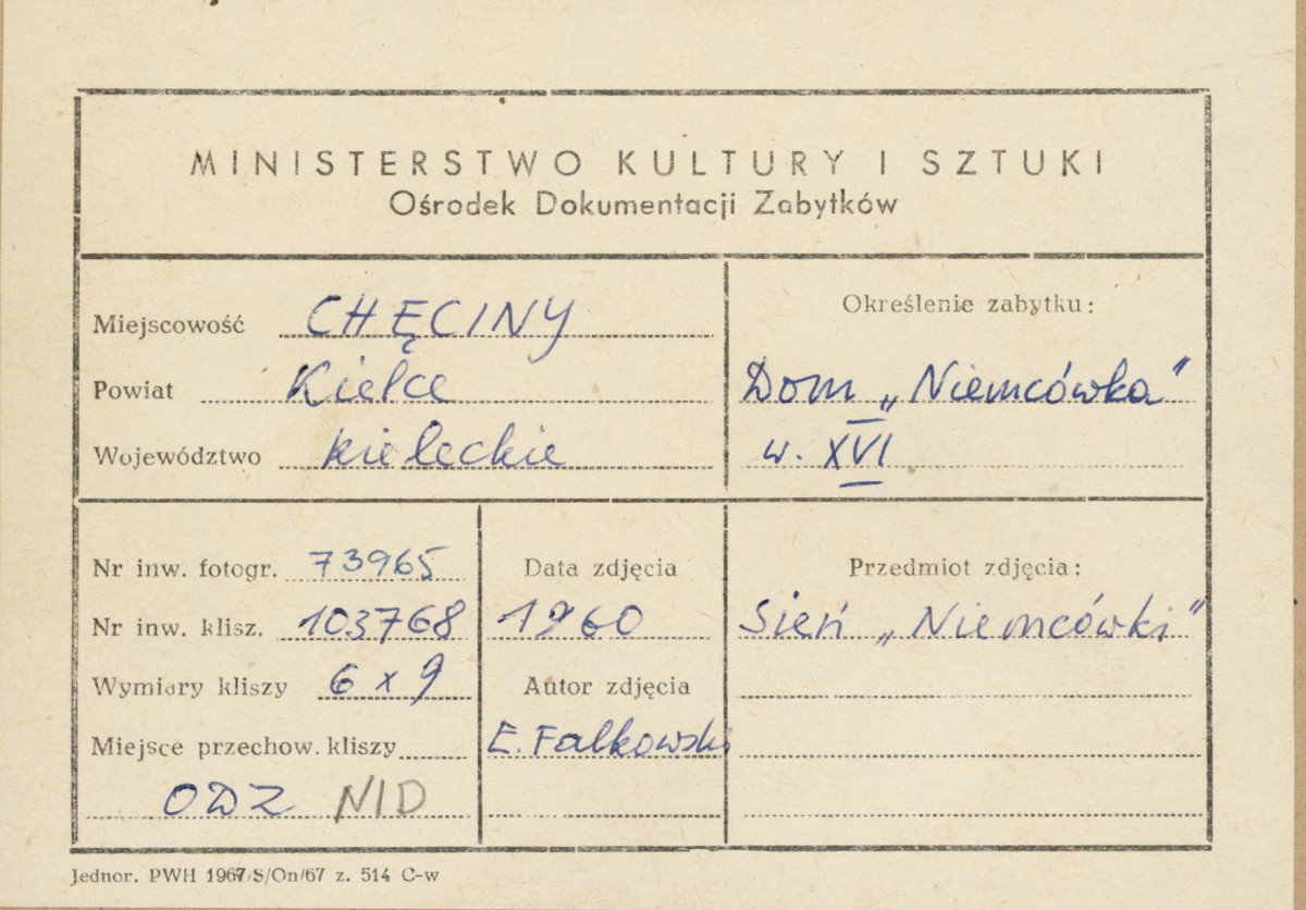 Miasto - dom tzw. Niemczówka - widok sieni - metryczka, skan 1