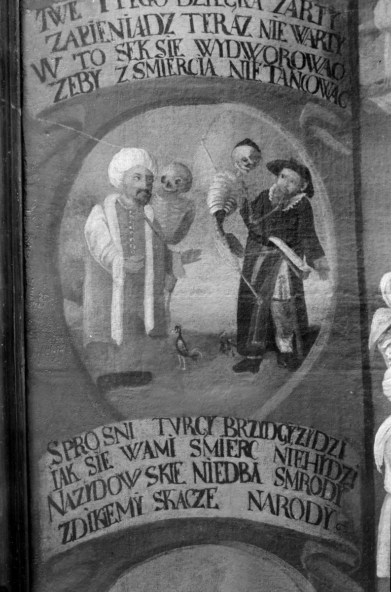 kaplica cmentarna - wnętrze: obraz "Taniec Śmierci" - fragment, skan 1