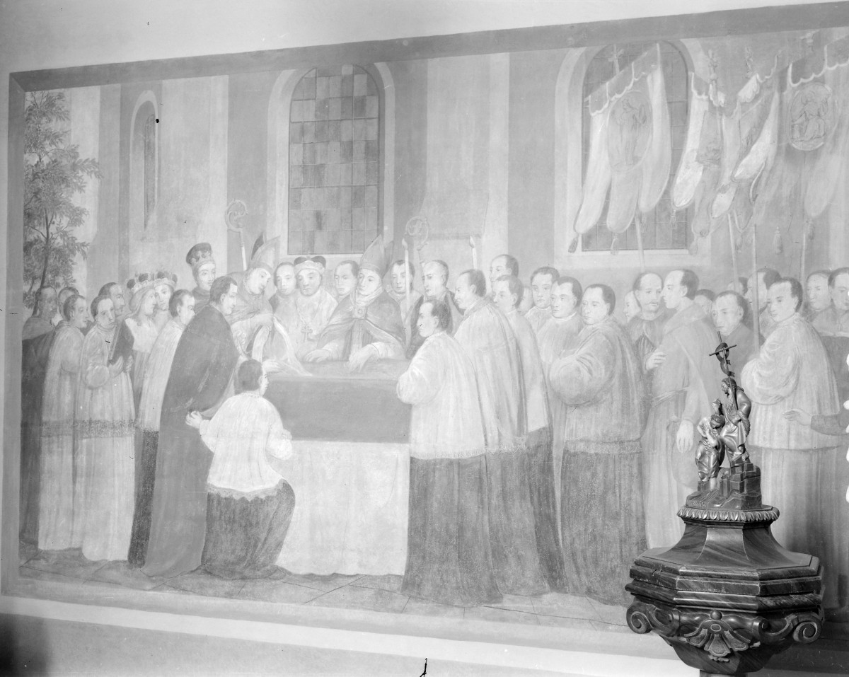 sanktuarium św. Jadwigi Śląskiej - kościół: stara kaplica św. Jadwigi, fragment polichromi, skan 1