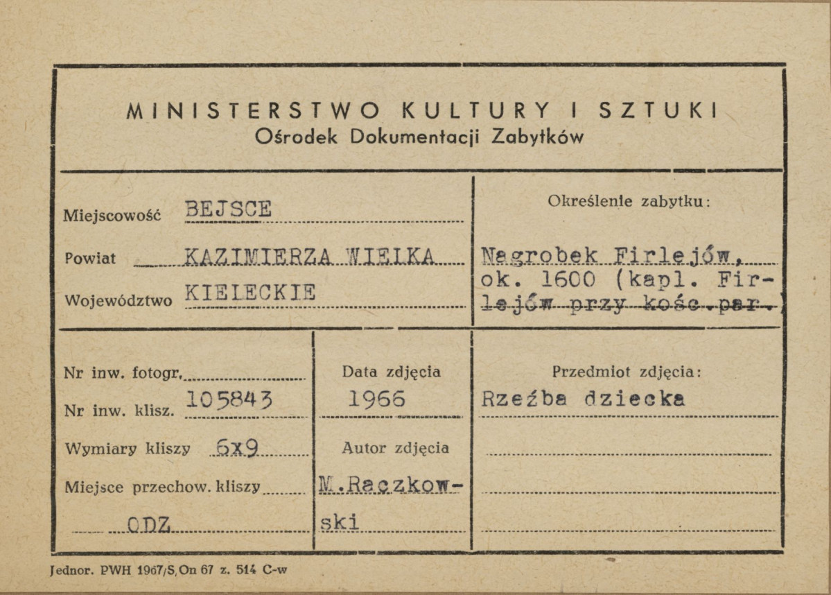 Kaplica Firlejów - nagrobek Firlejów - rzeźba dziecka - metryczka, skan 1