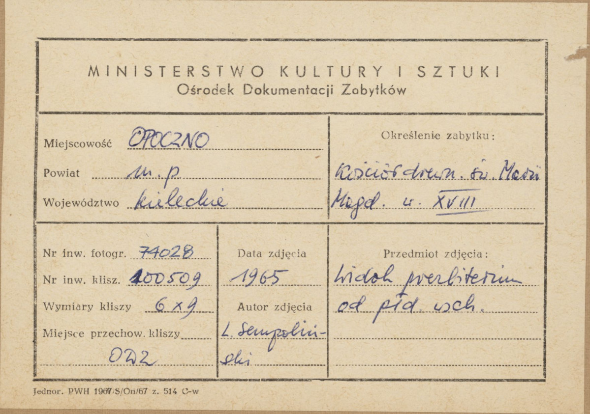 Kościół cmentarny - drewniany, widok na część wsch. z prezbiterium - metryczka

 , skan 1