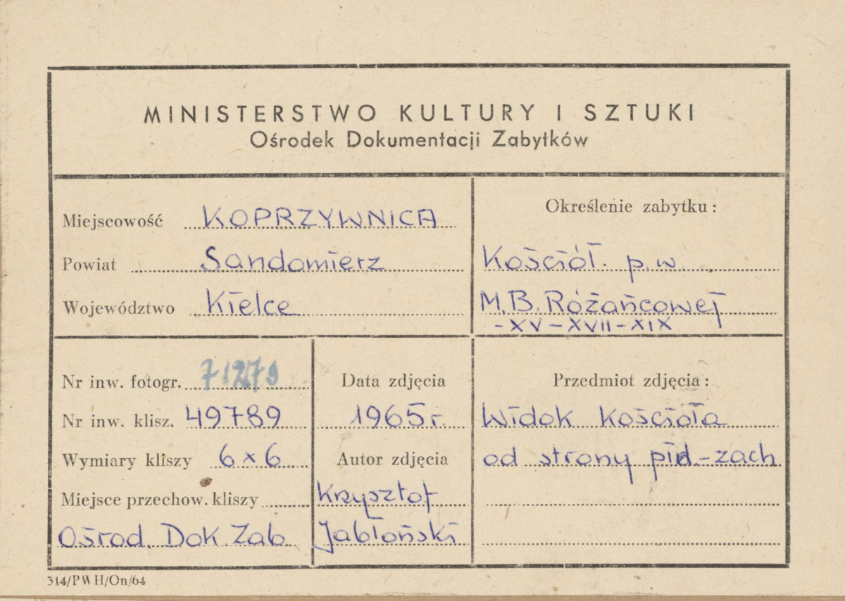 Kościół filialny p.w. Matki Boskiej Różańcowej - widok ogólny - metryczka, skan 1