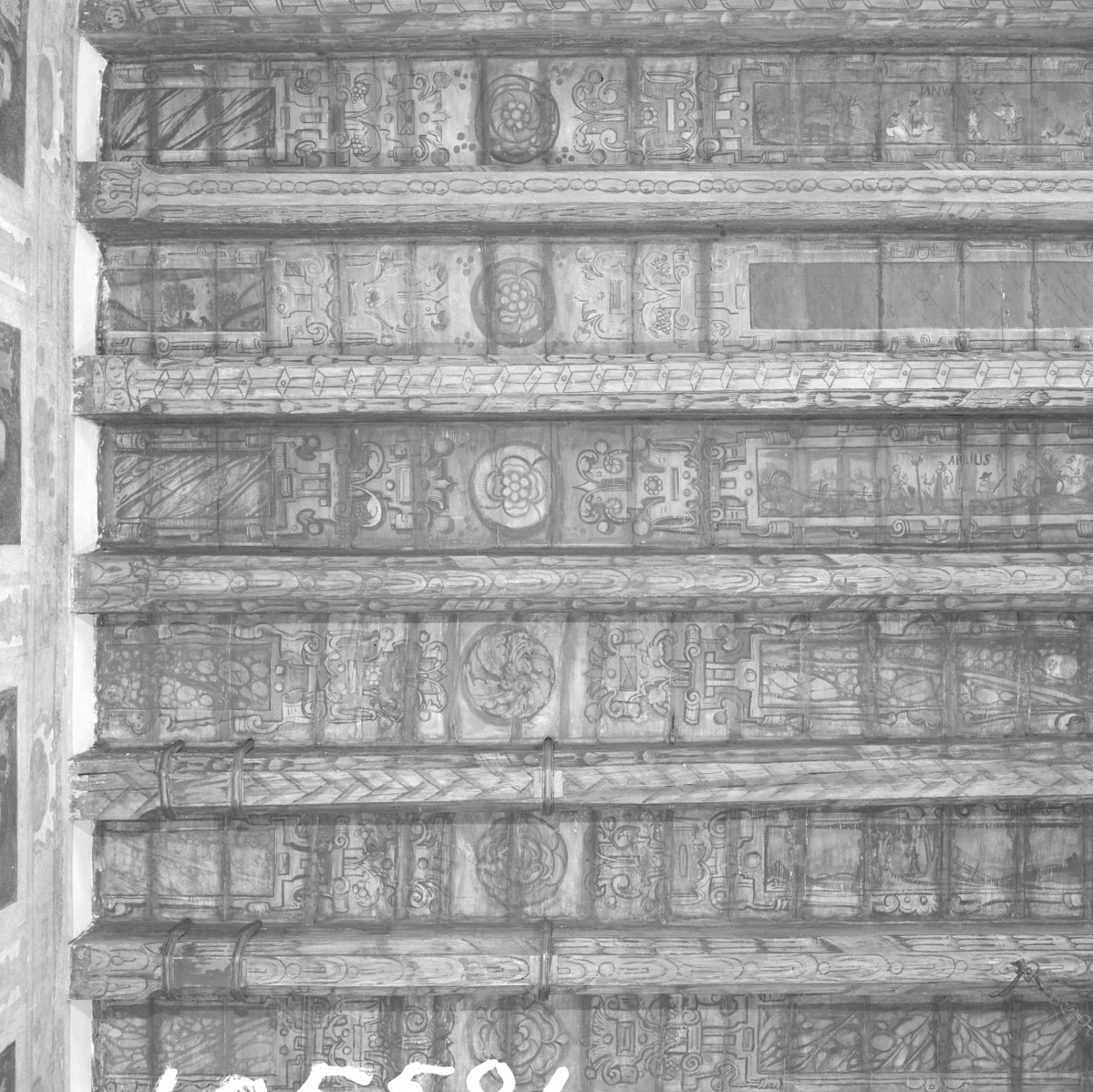 pałac Biskupów Krakowskich - Izba Stołowa Górna /sala portretowa/ /I p./ - fragment stropu ze sceną personifikacji miesiąca kwietnia, skan 1