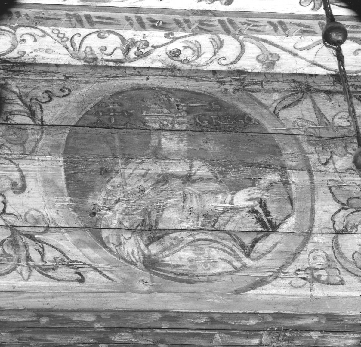 kościół pw. św. Michała Archanioła - nawa główna - zaskrzynienie południowe - fragment polichromii z św. Grzegorzem, skan 1