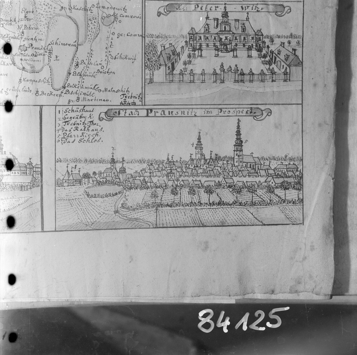 Zamek. Rycina z "Topografii Śląska" autorstwa Friedricha Bernharda Wernera. , skan 1