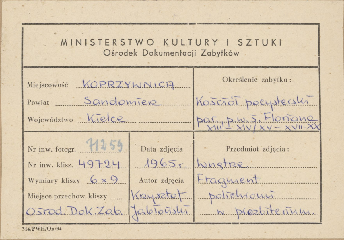 Zespół klasztorny - kościół, wnętrze, prezbiterium, fragment malowidła ściennego - metryczka, skan 1
