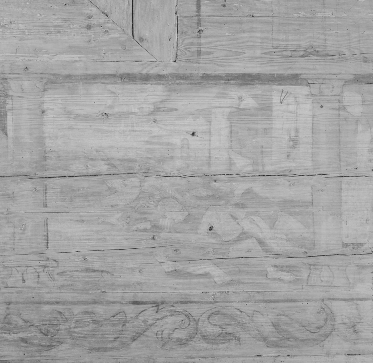 kościół pw. Podwyższenia Krzyża Świętego - wnętrze - nawa główna - ściana południowa - fragment polichromii, skan 1