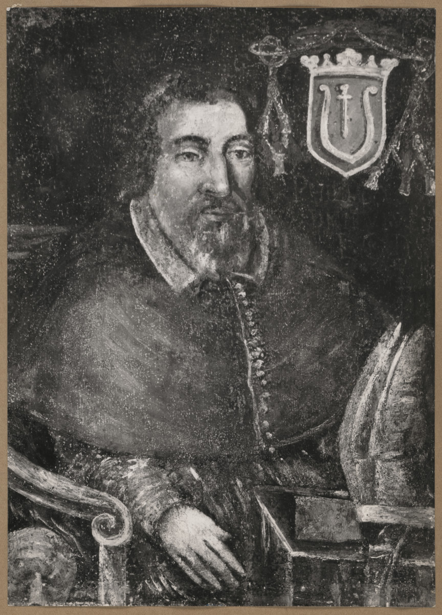 Pałac biskupów - wnętrze, d. sala jadalna, ściana południowa, fryz - polichromia, portret biskupa Filipa Padniewskiego, skan 1