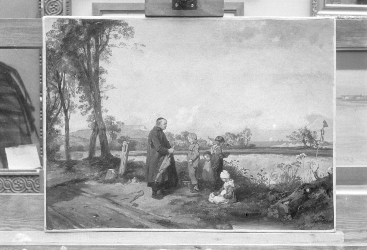 Muzeum w Lublinie - Kostrzewski Franciszek "Rozmowa księdza z dziećmi", 430x590 mm, skan 1