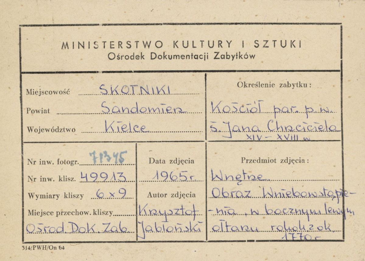 Kościół parafialny - obraz ,,Wniebowstąpienie " w lewym bocznym ołtarzu - metryczka, skan 1