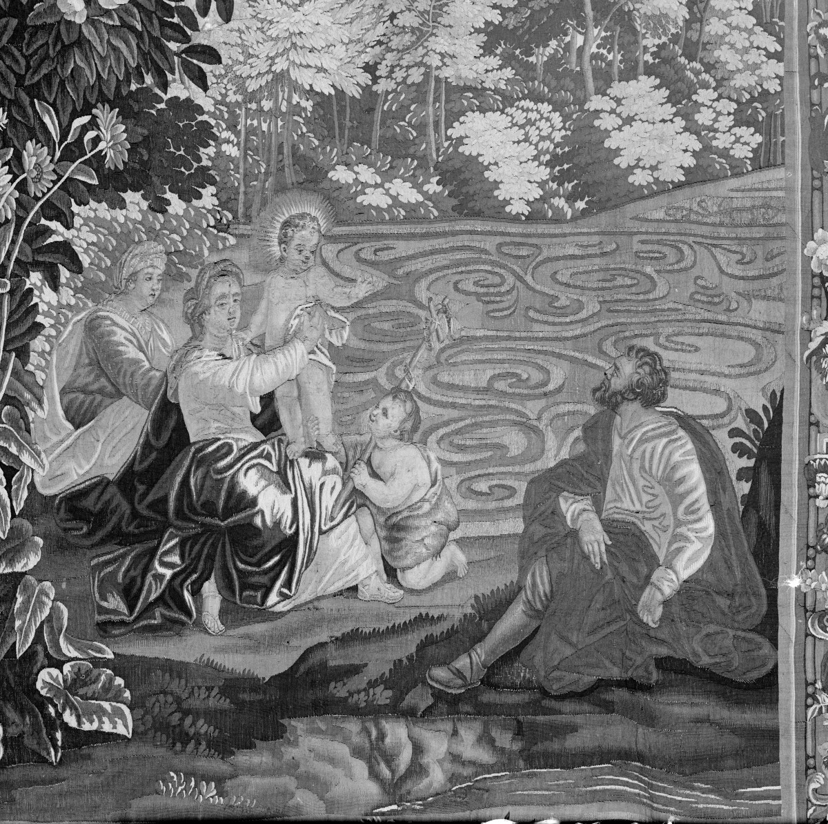 Muzeum Narodowe - Gobelin Święta rodzina na tle ogrodu". Scena główna., skan 1