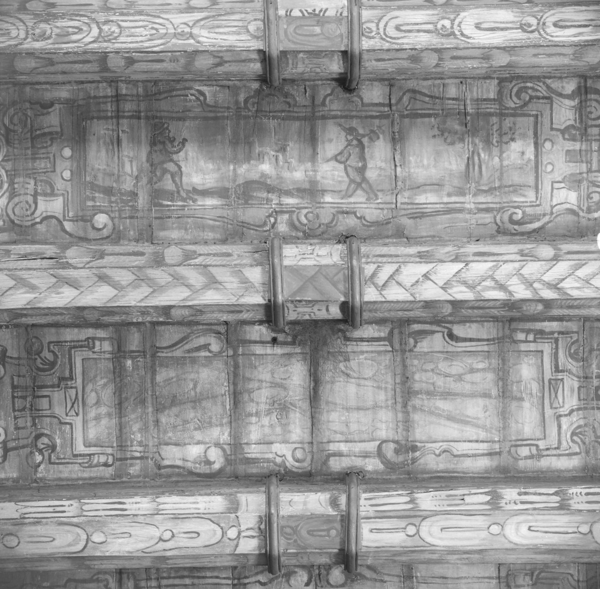 pałac Biskupów Krakowskich - Izba Stołowa Górna /sala portretowa/ /I p./ - fragment stropu ze sceną rodzajową, skan 1