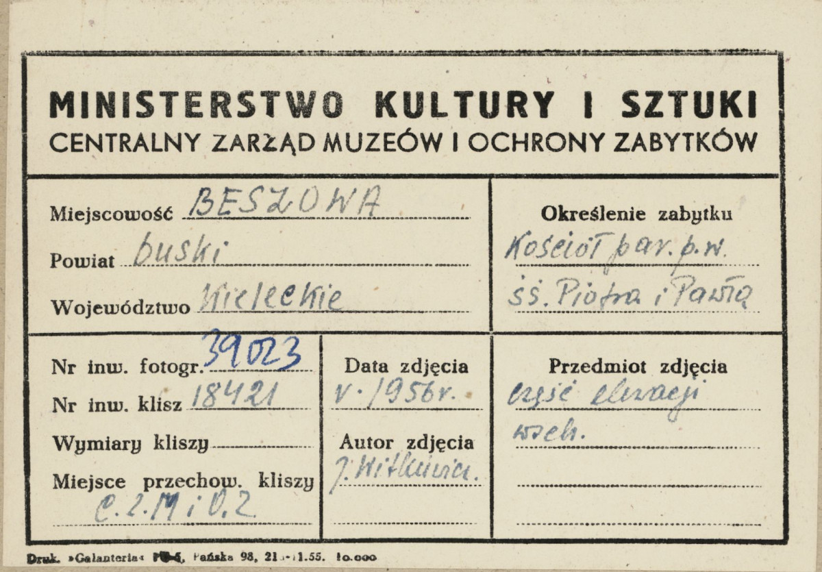 Kościół parafialny - fragment elewacji wschodniej - metryczka, skan 1