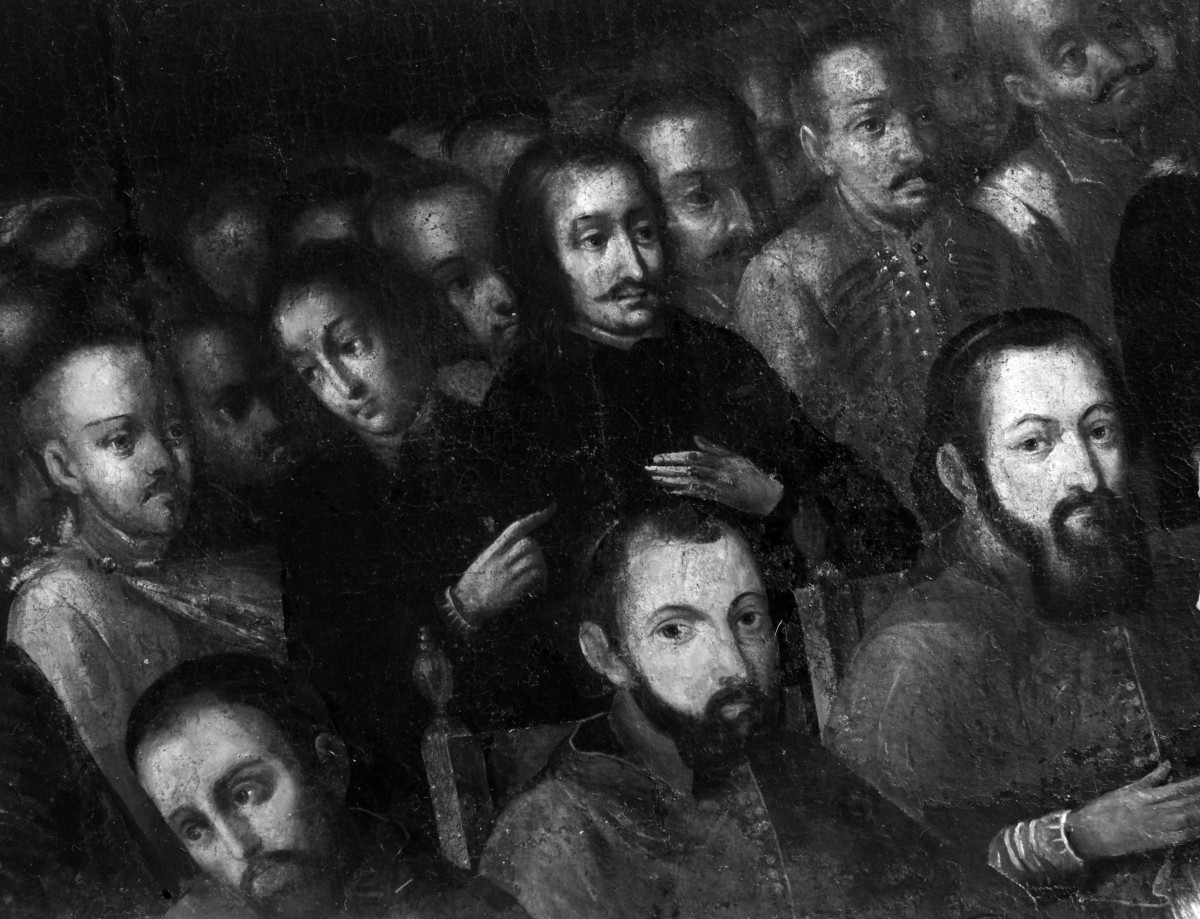 pałac Biskupów Krakowskich - Trzeci Pokój Biskupi /I p./ - fragment stropu - plafon Sąd nad Arianami - fragment, skan 1