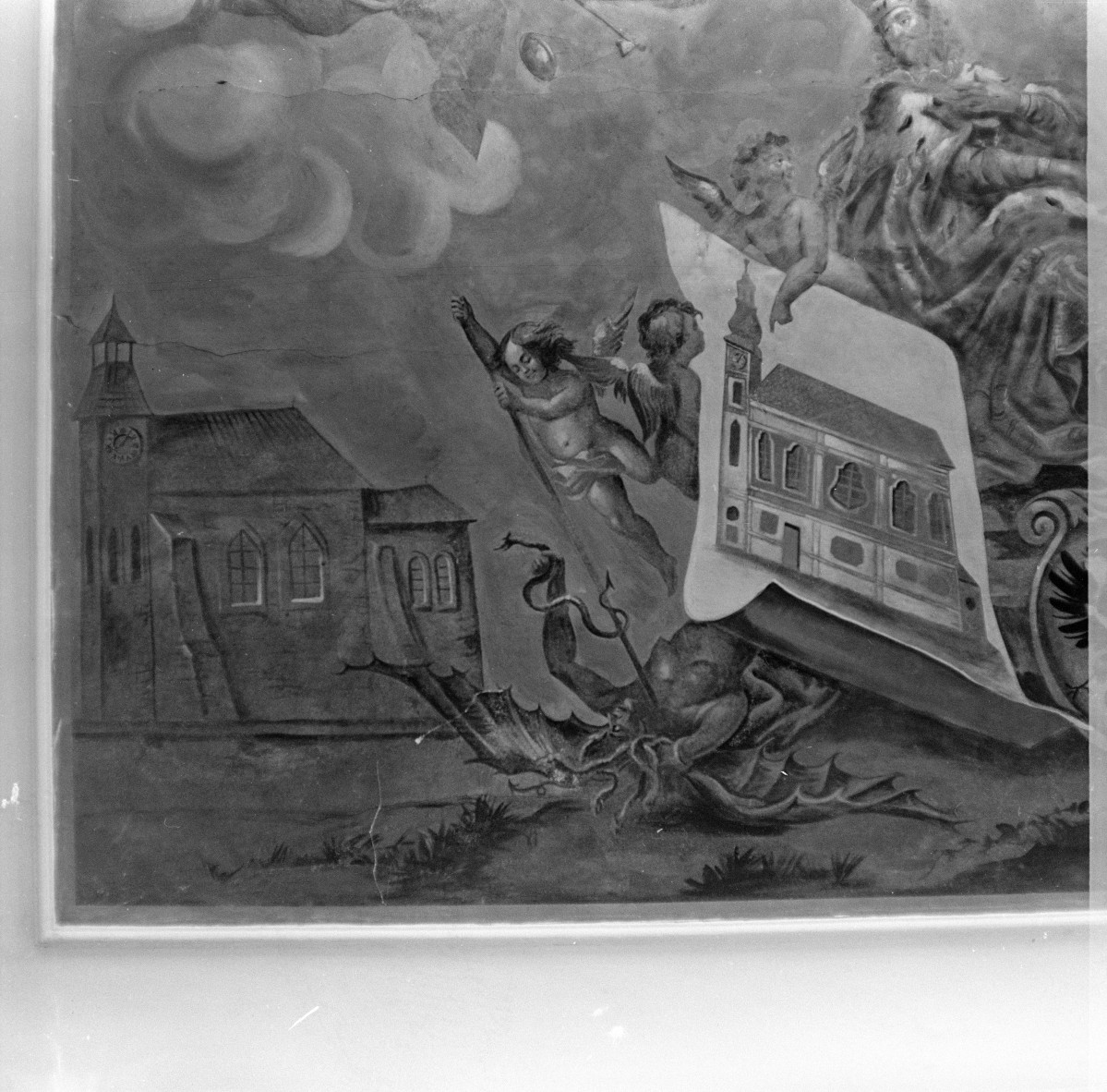 pałac, 1. połowa XVIII w. - wnętrze: malowidło ścienne, fragment, skan 1