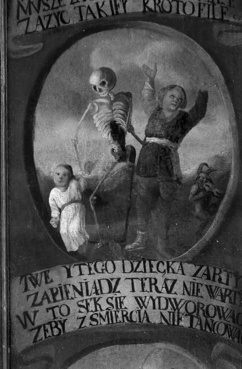 kaplica cmentarna - wnętrze: obraz "Taniec Śmierci" - fragment, skan 1