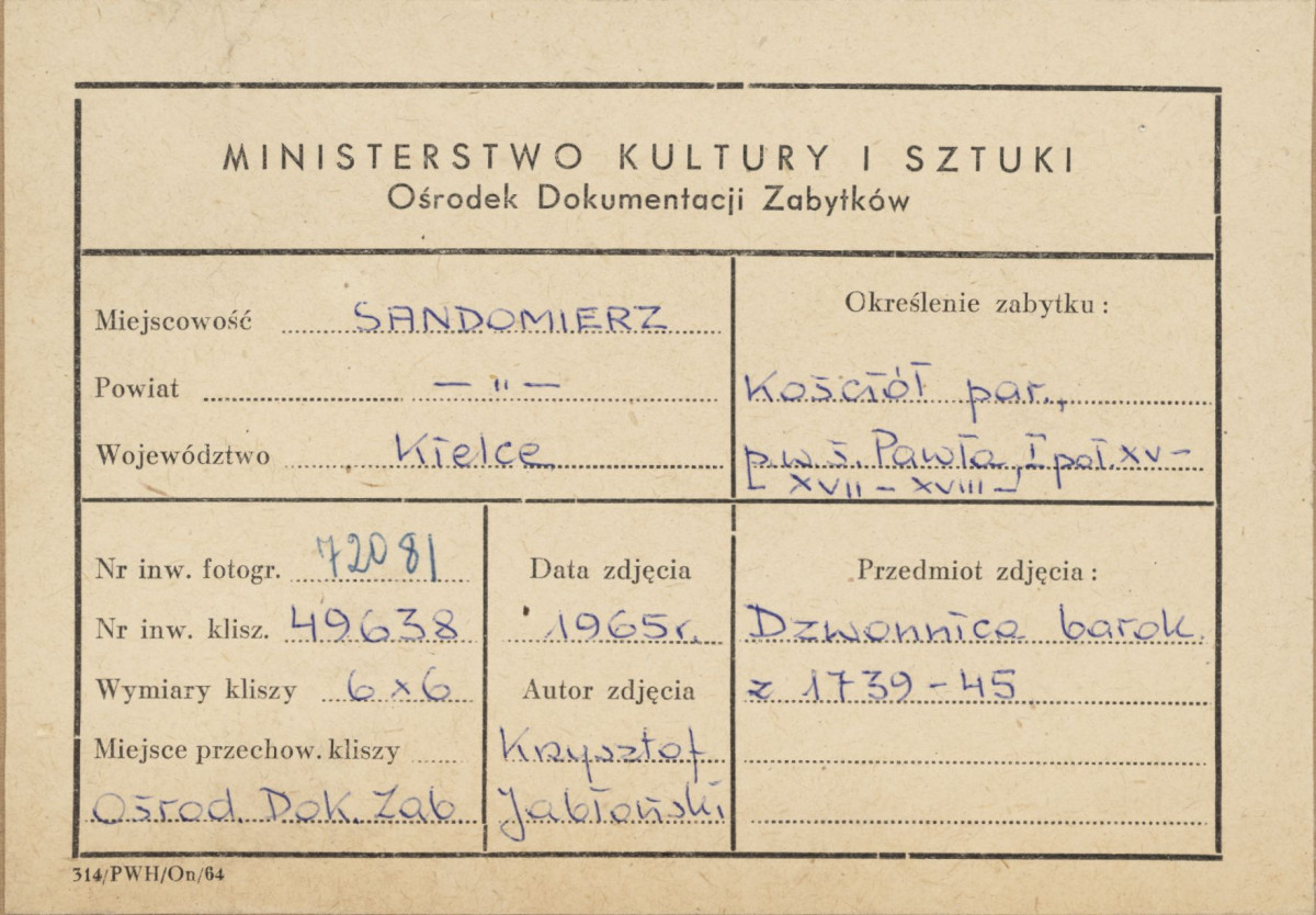 Kościół parafialny pw. św. Pawła - dzwonnica, widok ogólny od strony płd. - wsch. - metryczka, skan 1