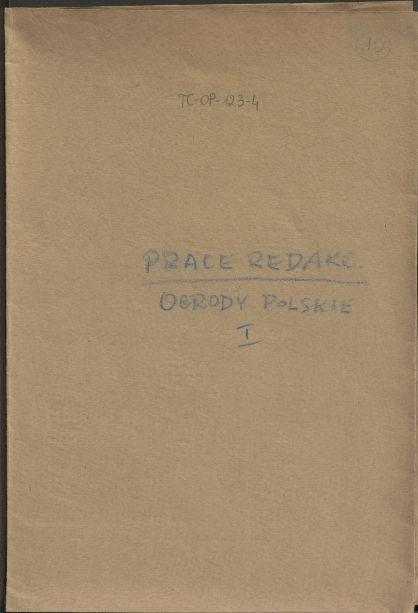 obwoluta zatytuowana: "Prace redakc. Ogrody Polskie I", skan 1