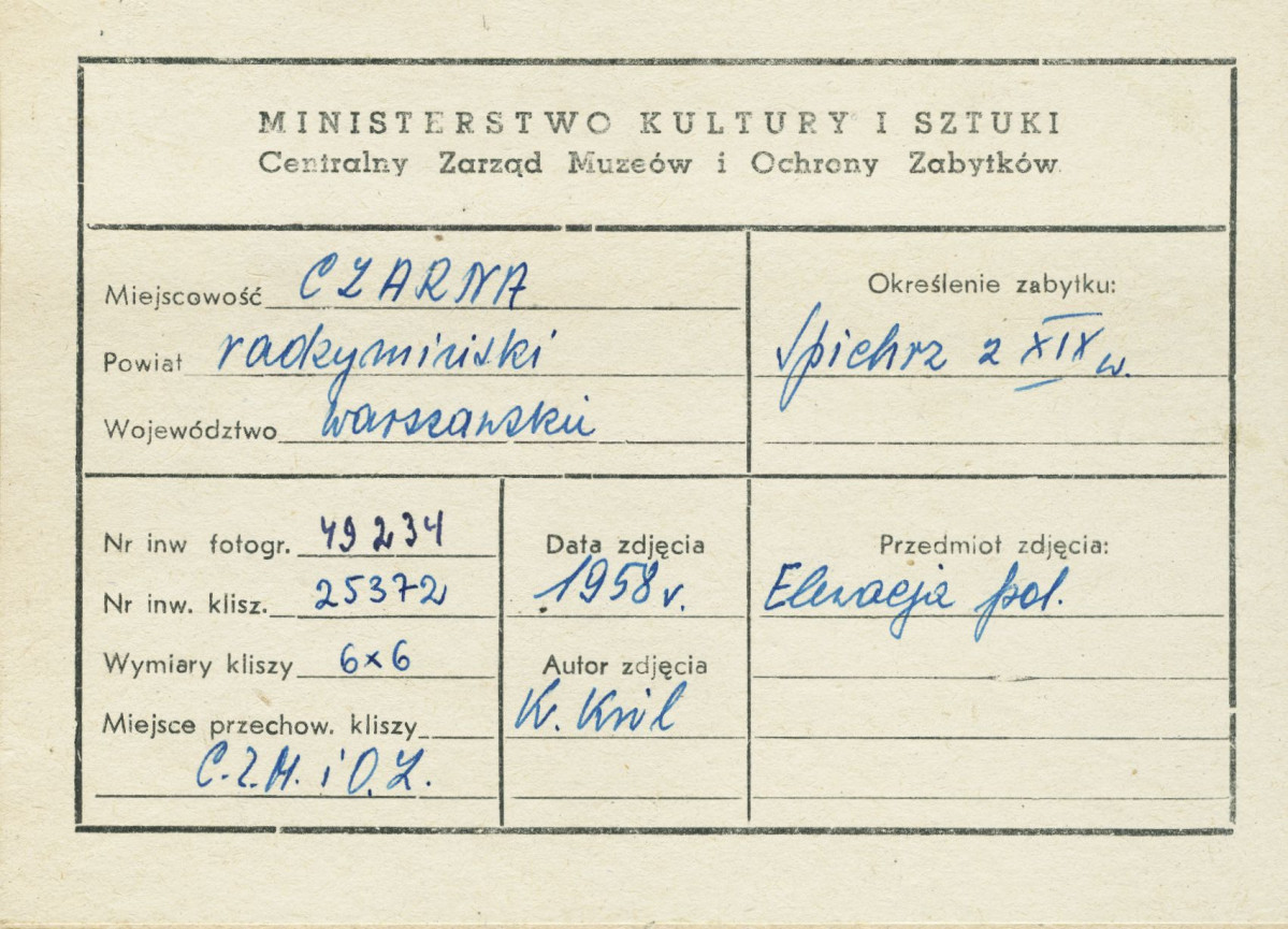 Spichlerz - widok ogólny - metryczka, skan 1