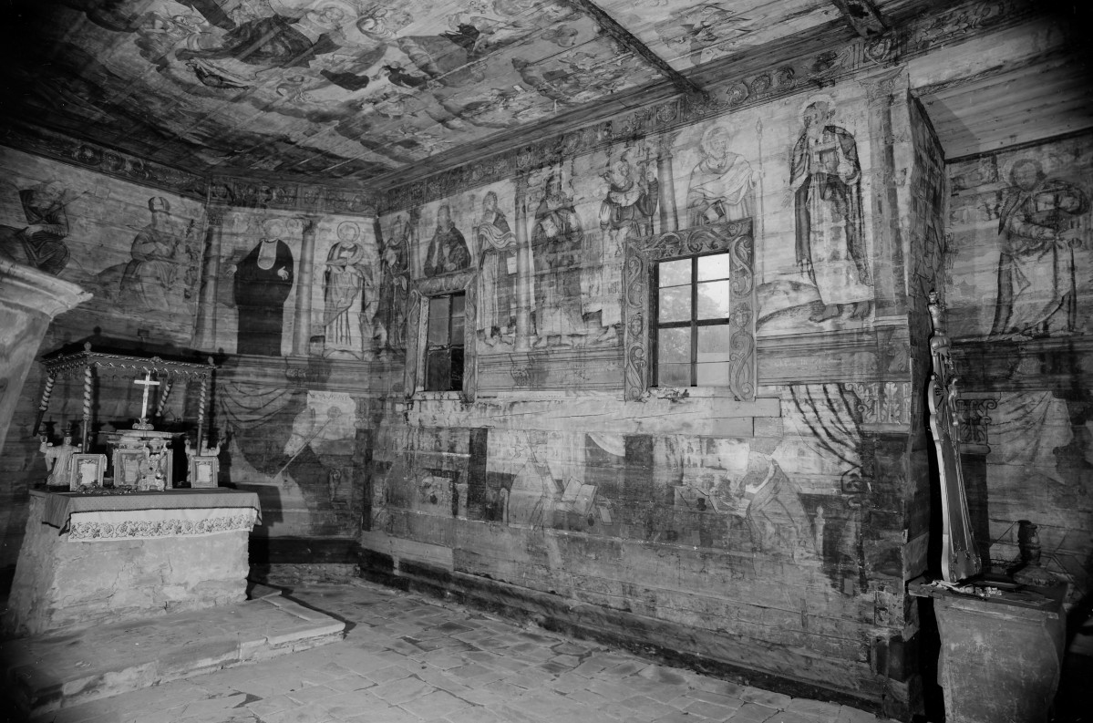 kościół pw. św. Elżbiety Węgierskiej - wnętrze - prezbiterium - ściana południowa - polichromia - fragment, skan 1