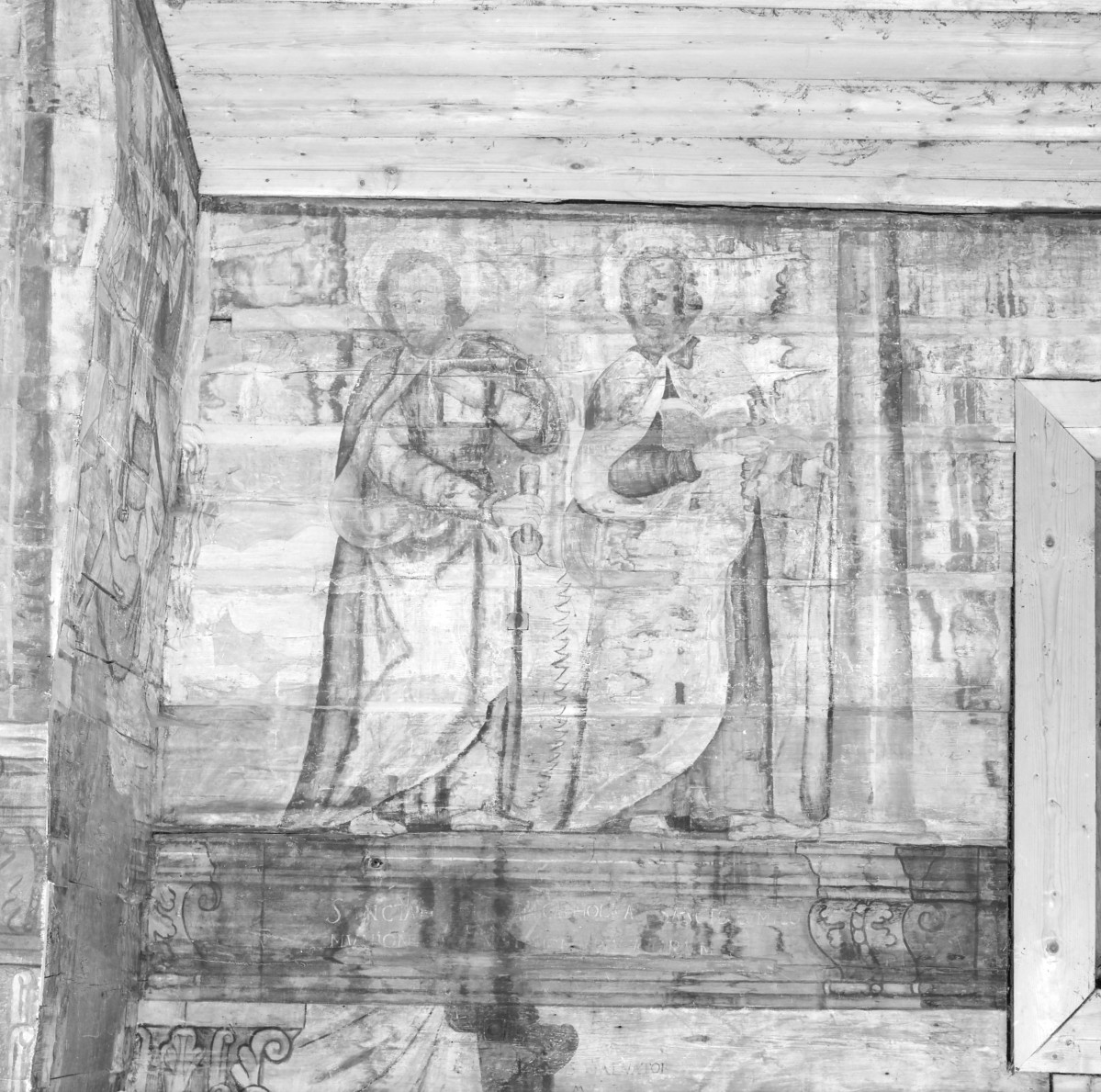 kościół pw. św. Elżbiety Węgierskiej - wnętrze - nawa główna - ściana północna - polichromia - św. Szymon i św. Jakub Młodszy, skan 1