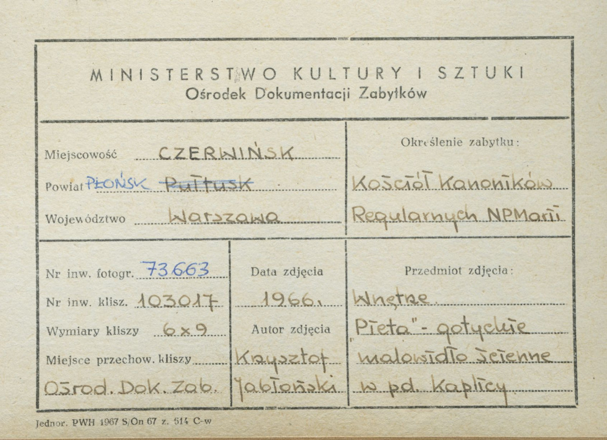 Zespół opactwa - kościół, kaplica św. Krzyża, fragment polichromii na ścianie płn. - metryczka, skan 1