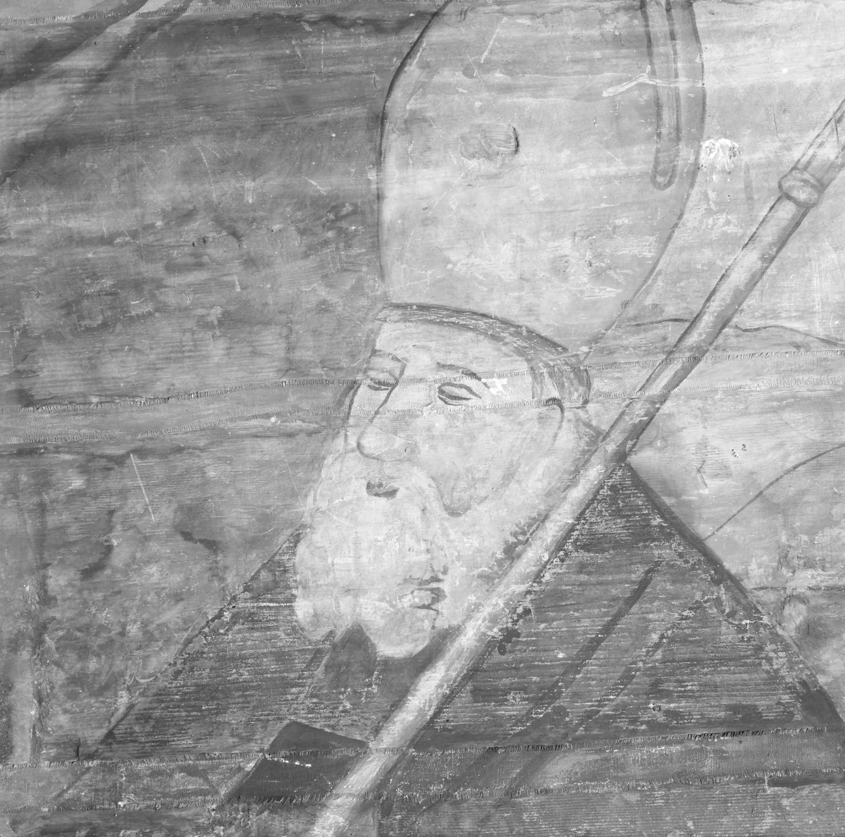 kościół pw. św. Elżbiety Węgierskiej - wnętrze - prezbiterium - ściana południowa - polichromia - św. Augustyn - fragment, skan 1