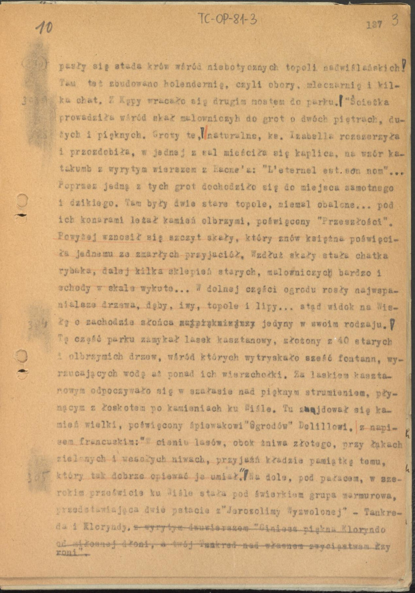 materiał roboczy, tekst zawarty w publikacjach: „Zarys kompozycji” i „Ogrody Polskie” (wyd. 1954, s.158 i dalej), podrozdział „Polskie Ateny”, zatytułowany: "Puławy - Polskie Ateny", skan 3