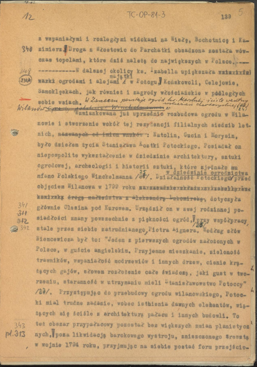 materiał roboczy, tekst zawarty w publikacjach: „Zarys kompozycji” i „Ogrody Polskie” (wyd. 1954, s.158 i dalej), podrozdział „Polskie Ateny”, zatytułowany: "Puławy - Polskie Ateny", skan 5