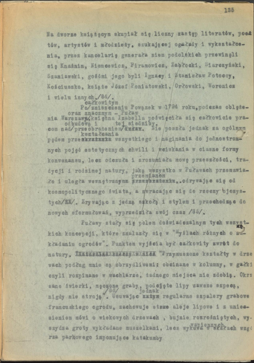materiał roboczy, tekst zawarty w publikacjach: „Zarys kompozycji” i „Ogrody Polskie” (wyd. 1954, s.158 i dalej), podrozdział „Polskie Ateny”, zatytułowany: "Puławy - Polskie Ateny", skan 8