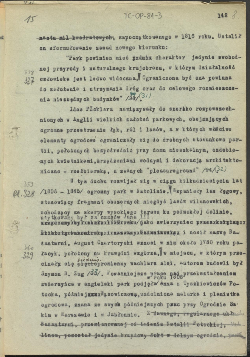 materiał roboczy, tekst zawarty w publikacjach: „Zarys kompozycji” i „Ogrody Polskie” (wyd. 1954, s.158 i dalej), podrozdział „Polskie Ateny”, zatytułowany: "Puławy - Polskie Ateny", skan 9