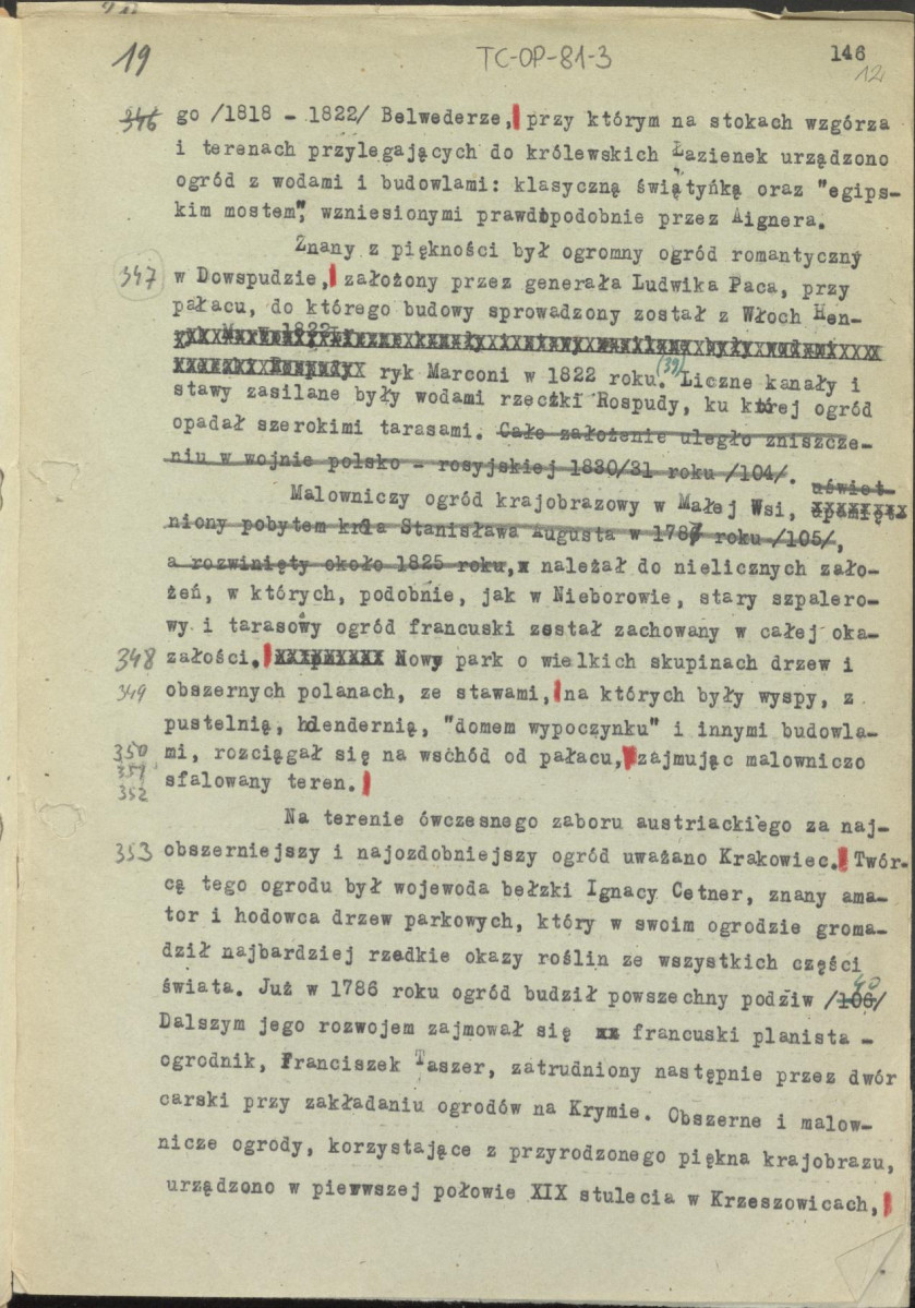 materiał roboczy, tekst zawarty w publikacjach: „Zarys kompozycji” i „Ogrody Polskie” (wyd. 1954, s.158 i dalej), podrozdział „Polskie Ateny”, zatytułowany: "Puławy - Polskie Ateny", skan 13