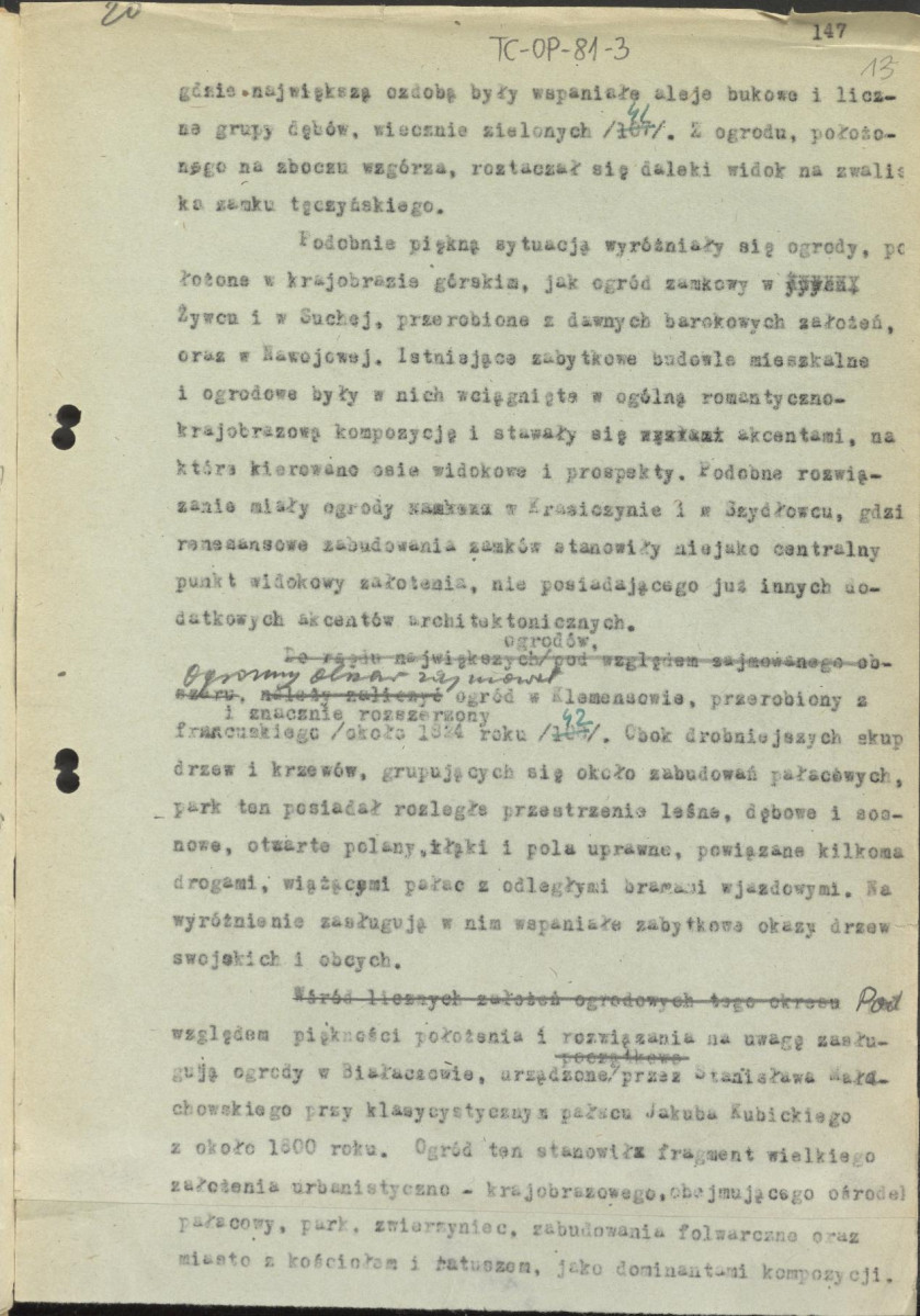 materiał roboczy, tekst zawarty w publikacjach: „Zarys kompozycji” i „Ogrody Polskie” (wyd. 1954, s.158 i dalej), podrozdział „Polskie Ateny”, zatytułowany: "Puławy - Polskie Ateny", skan 14