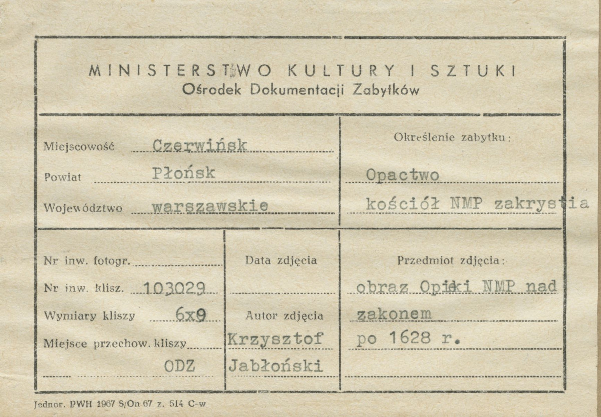 Zespół opactwa - kościół, obraz w zakrystii - metryczka, skan 1