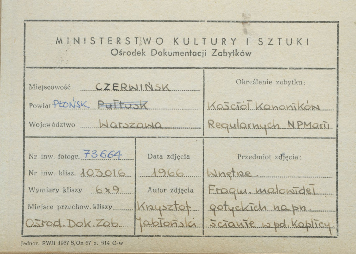 Zespół opactwa - kościół, fragment polichromii w kaplicy św. Krzyża - metryczka, skan 1