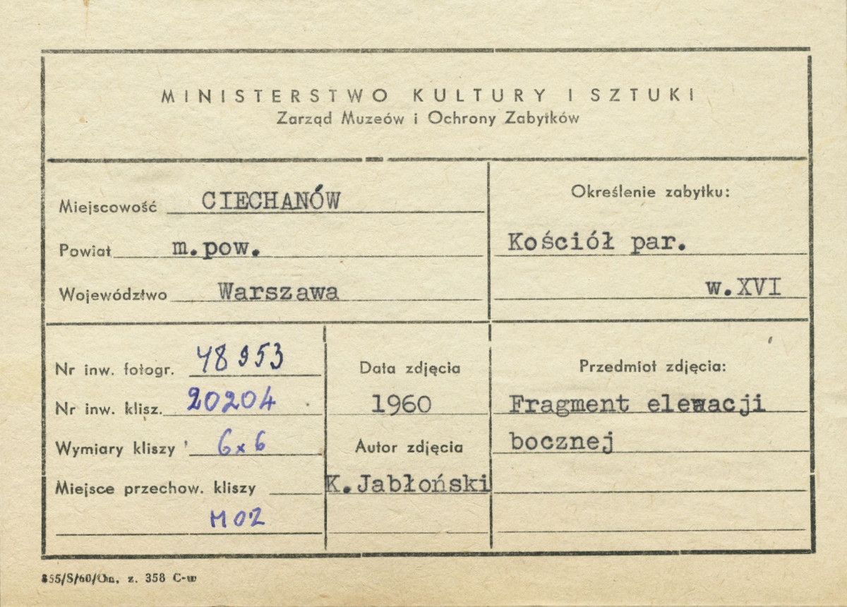 Kościół parafialny - wsch. fragment elewacji płd., widok od strony płd. - zach. - metryczka, skan 1