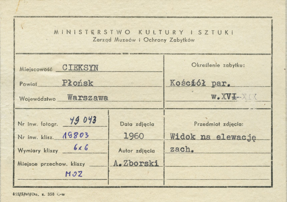 Kościół parafialny - elewacja zach.,  widok od strony płn. - zach. - metryczka, skan 1