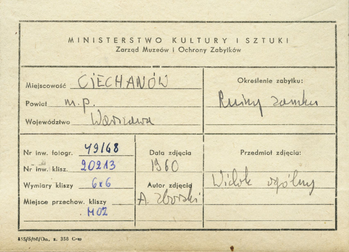 Ruiny zamku - widok ogólny od strony płd. - zach. - metryczka, skan 1