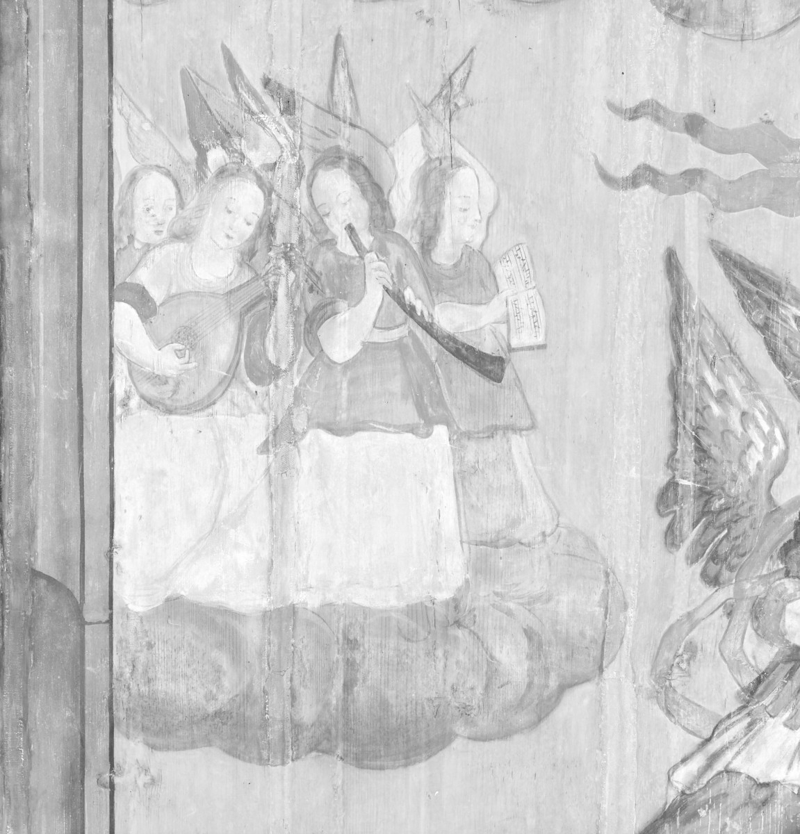 kościół pw. św. Elżbiety Węgierskiej - wnętrze - prezbiterium - strop - polichromia -  Wniebowzięcie Najświętszej Marii Panny - fragment z Chórem Anielskim, skan 1