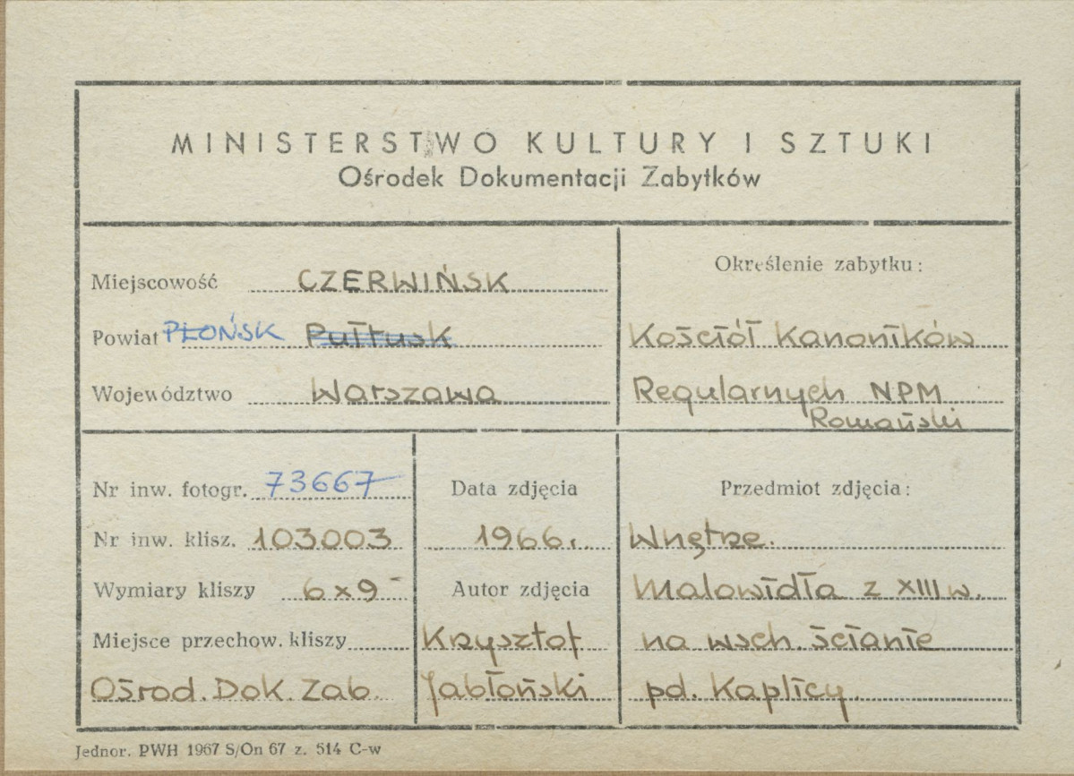 Zespół opactwa - kościół, kaplica św. Krzyża, widok  na polichromie na ścianie wsch. - metryczka, skan 1