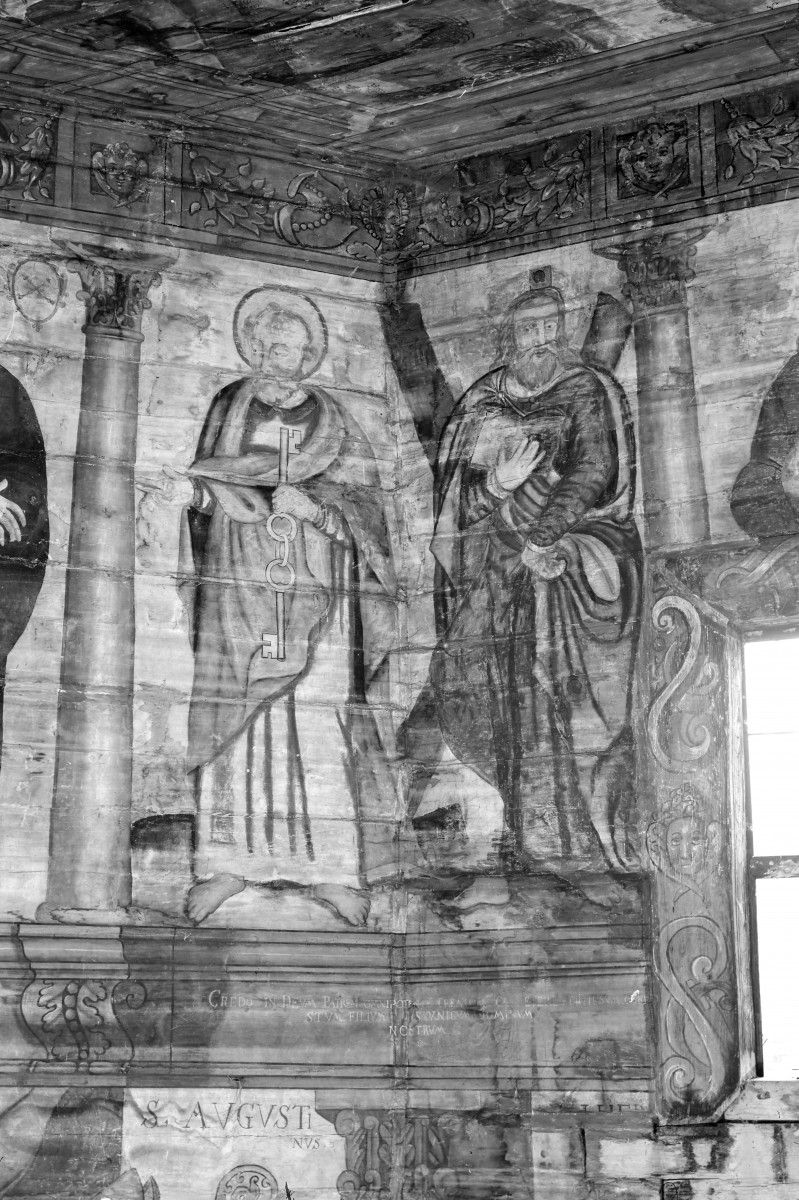 kościół pw. św. Elżbiety Węgierskiej - wnętrze - prezbiterium - ściana południowa - polichromia - św. Piotr i św. Andrzej, skan 1
