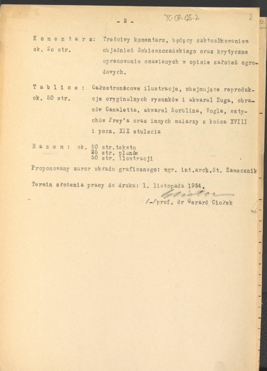Notatki stanowiące materiał roboczy do publikacji na temat ogrodów warszawskich (w tym konspekt pracy, podział założeń ogrodowych na epoki oraz tabela z wymienionymi obiektami ogrodowymi na terenie Warszawy), skan 2