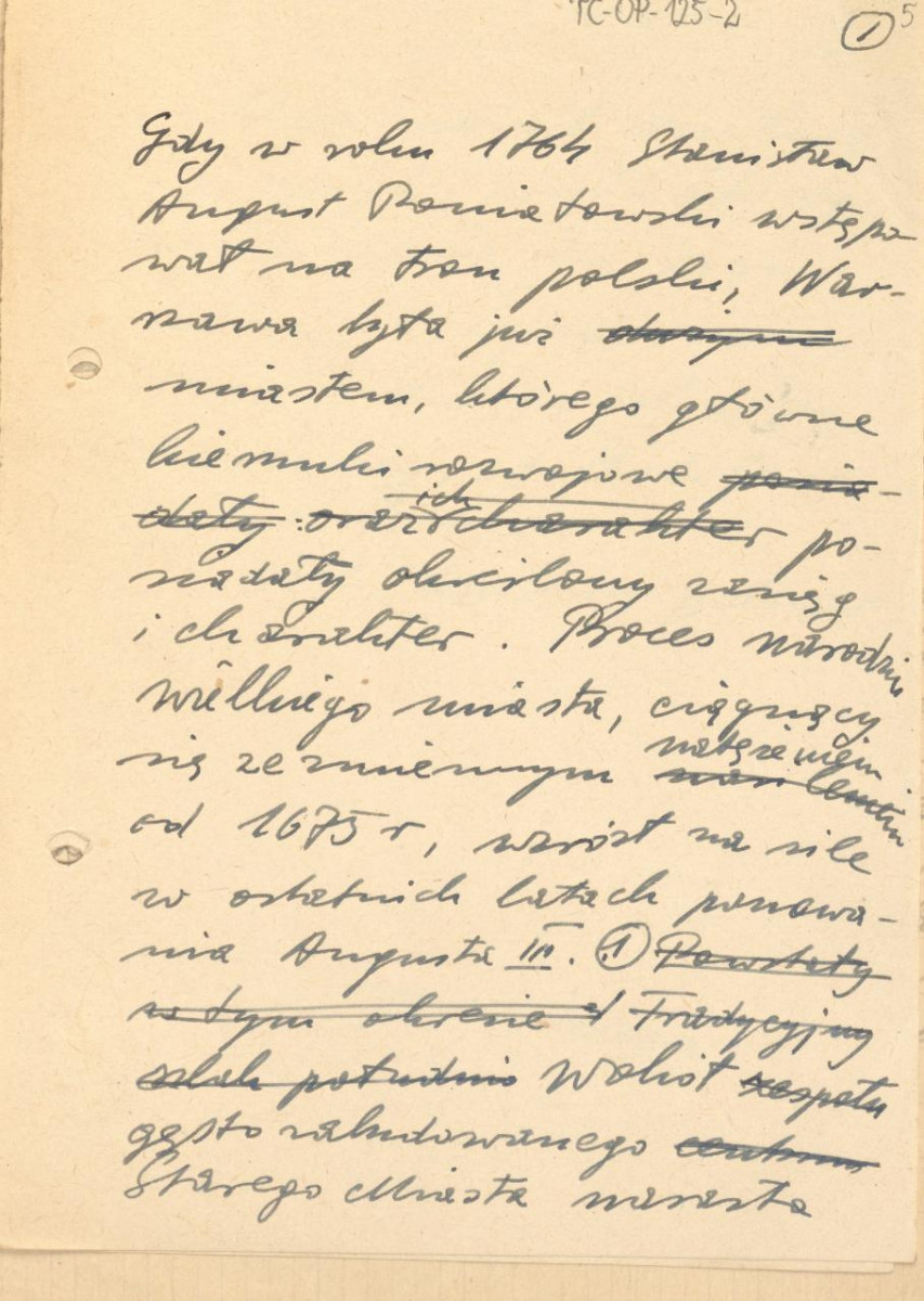 Notatki stanowiące materiał roboczy do publikacji na temat ogrodów warszawskich (w tym konspekt pracy, podział założeń ogrodowych na epoki oraz tabela z wymienionymi obiektami ogrodowymi na terenie Warszawy), skan 5