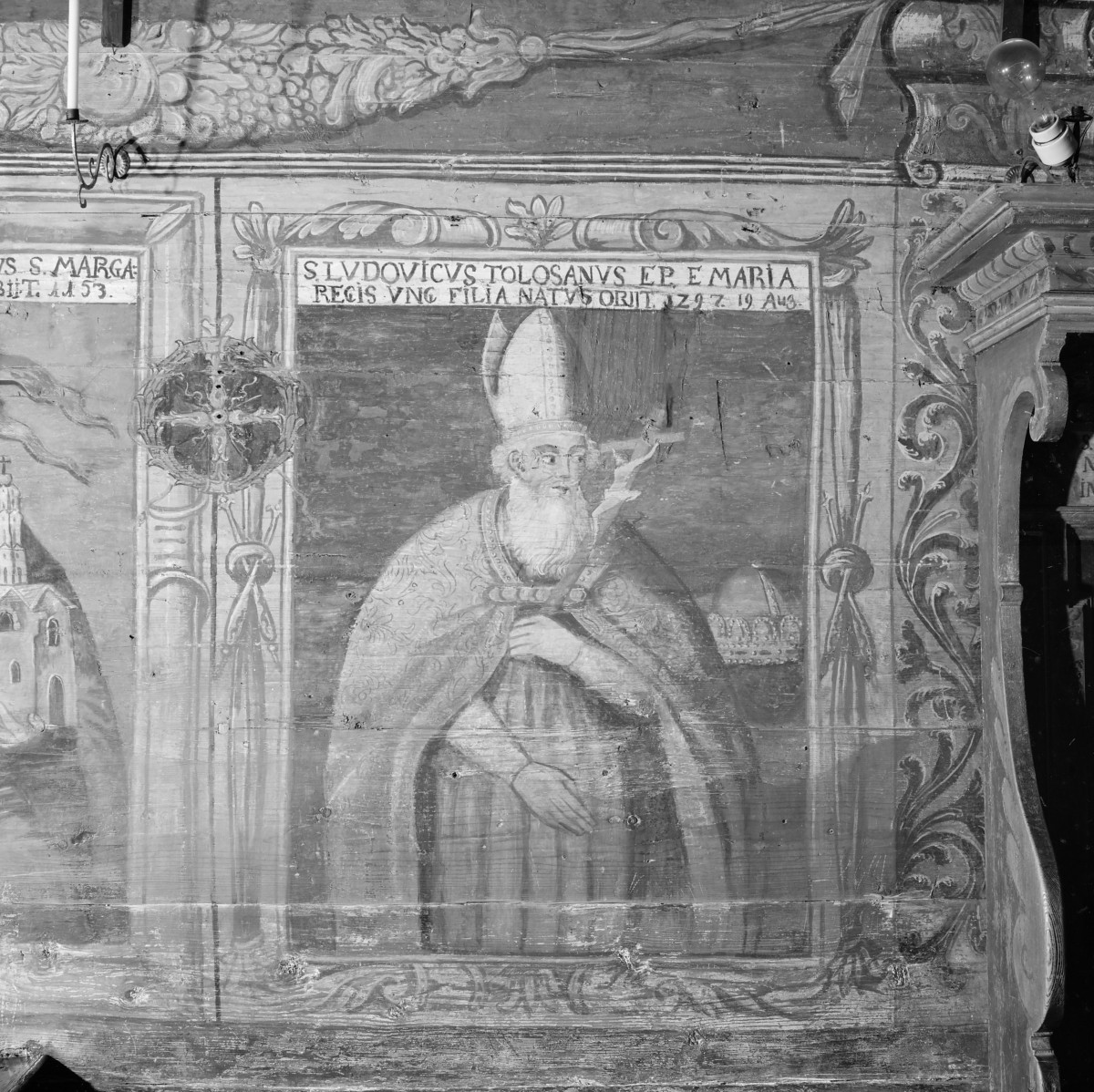 kościół pw. św. Jana Chrzciciela - wnętrze - prezbiterium - ściana południowa - polichromia - S. Ludovicus Tolosanus, skan 1