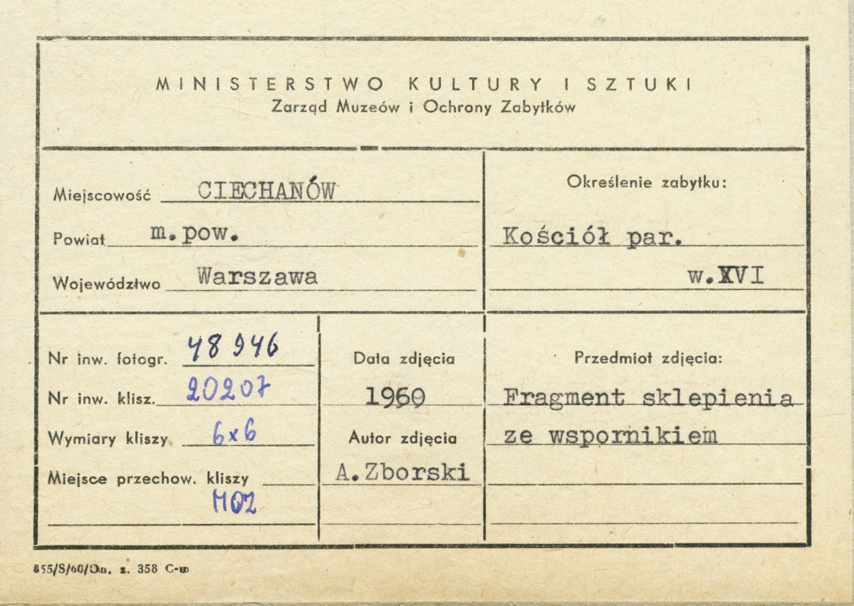 Kościół parafialny - wnętrze, fragment sklepienia nawy głównej - metryczka, skan 1